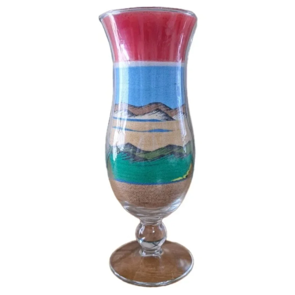 Vintage Sand Art Candle in Glass Mountains Rainbow Birds